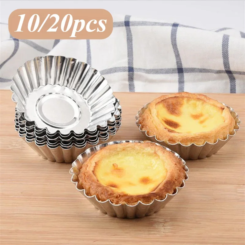 10/20pcs Reusable Non-stick Ripple Egg Tart Mold Aluminum Alloy Flower Shape Cupcake Mold Pudding Jelly Mold Muffin Baking Cup