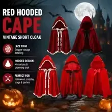 Cape à capuche rouge de conte de fées, cape en velours avec bordure en dentelle, cape de cosplay pour jeu de rôle, costume d'Halloween