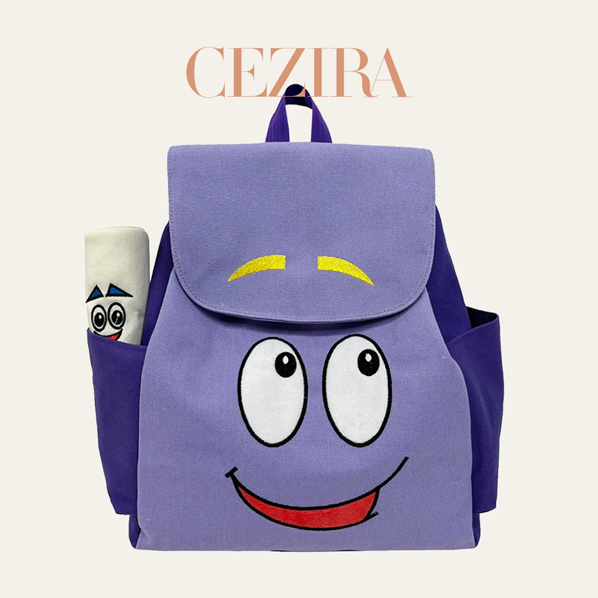 Kawaii süßer Rucksack Cartoon Lächeln Gesicht große Klappe Abdeckung Kordelzug Rucksack Schatzkarte Reißverschluss Bleistift Geldbörse Student Dora Travel