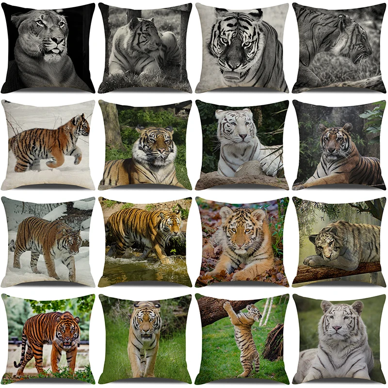 

Square Pillowcase 45x45cm Casual Comfort Linen Cushion Covers Animals Tiger Cushion Case Sofa Chair Bed Home Decor Pillow Cover