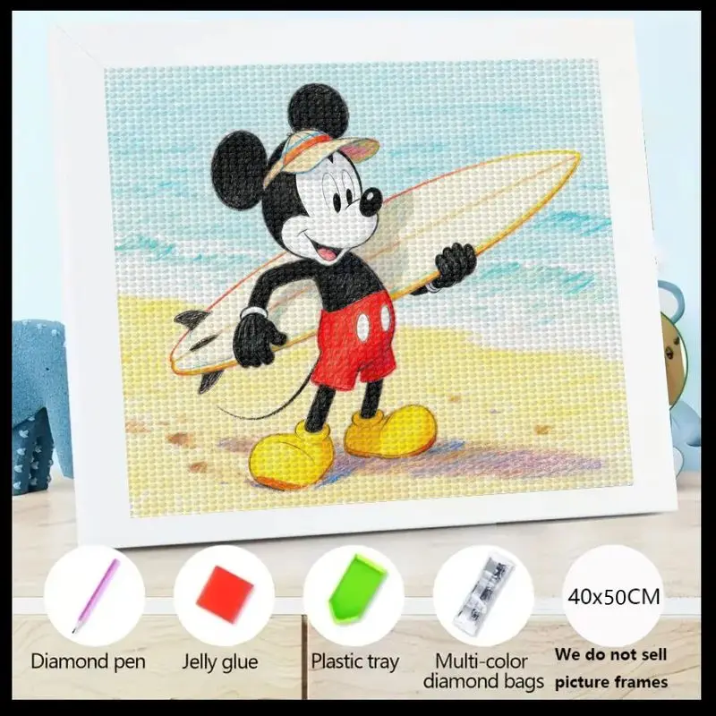 

1 шт. Disney Mickey Mouse Surfing Beach 5D комплект алмазной живописи, полная дрель DIY милый мультяшный набор драгоценных камней, большой 40x50 см Crystal Di
