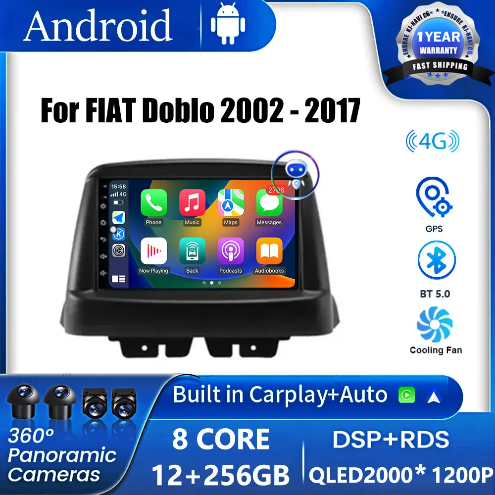 

9 Inch Carplay Android 14 DSP Car Radio Auto Stereo Player WiFi GPS Navigation For FIAT Doblo 2002 - 2017 WIFI 4G DSP 2 din