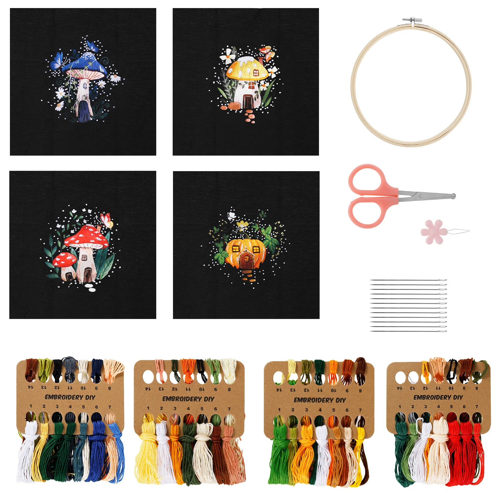 

4 Pcs Embroidery Starter Set with Patterns and Instructions Beginner Kit with Tools Washable Design for Leisure Craft Activities