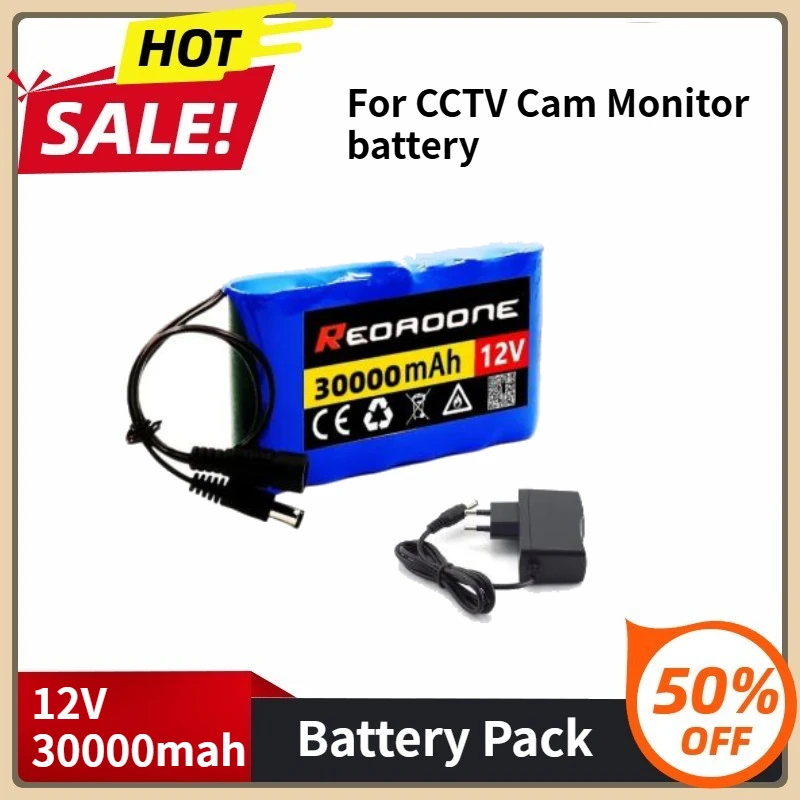 

NEW Portable Super Rechargeable Lithium Ion Battery Pack Capacity DC 50Ah CCTV Cam Monitor + 1A Charger 12V 30000mah Battery