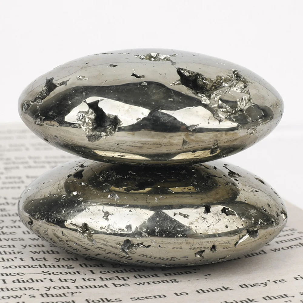 Natural Pyrite Palm Stone Pocket Worry Stones Polished Oval Shaped Chakra Healing Crystal Mineral Collectibles Home Decor