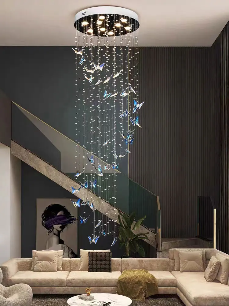 Staircase Crystal Chandelier Butterfly Pendant Light Luster Lighting for Living room Hanging Chandeliers Suspended Ceiling Light