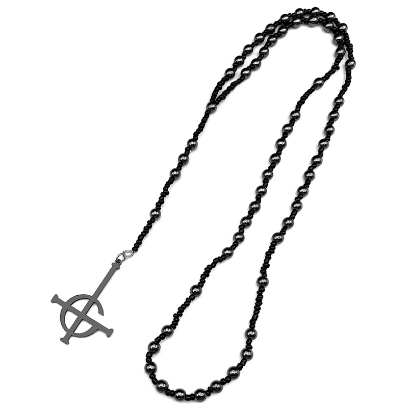 Vintage Ghost BC Nameless Lange Kette Damen Herren Edelstahl Schwarz Ghoul Band Papa Emeritus Symbol Rosenkranz Perlen Schmuck