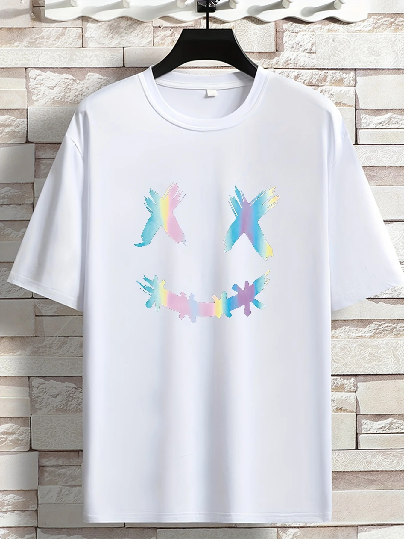 Mens Tie Dye X Eyes Smiley Graphic T Shirt Grunge Rainbow Face Art Print Short Sleeve Crew Neck Casual Cotton Male Daily Tee