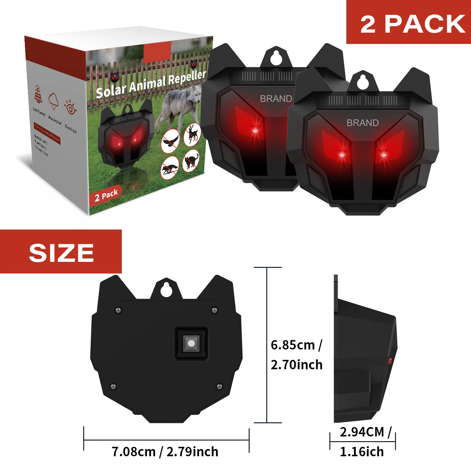 2025US STOCK High Quality 2/4 Pack Animal Repeller Solar Powered Pest Control with Flashing Red Light for Outdoor Wild Pig/Fox