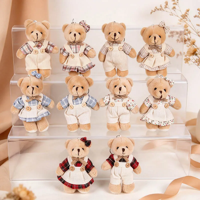 Linen Cloth Couple Teddy Bear Plush Toy Keychain Pendant for Bag Key Ring Hanging Doll Ornament Cute Couple Gift Home Car Decor
