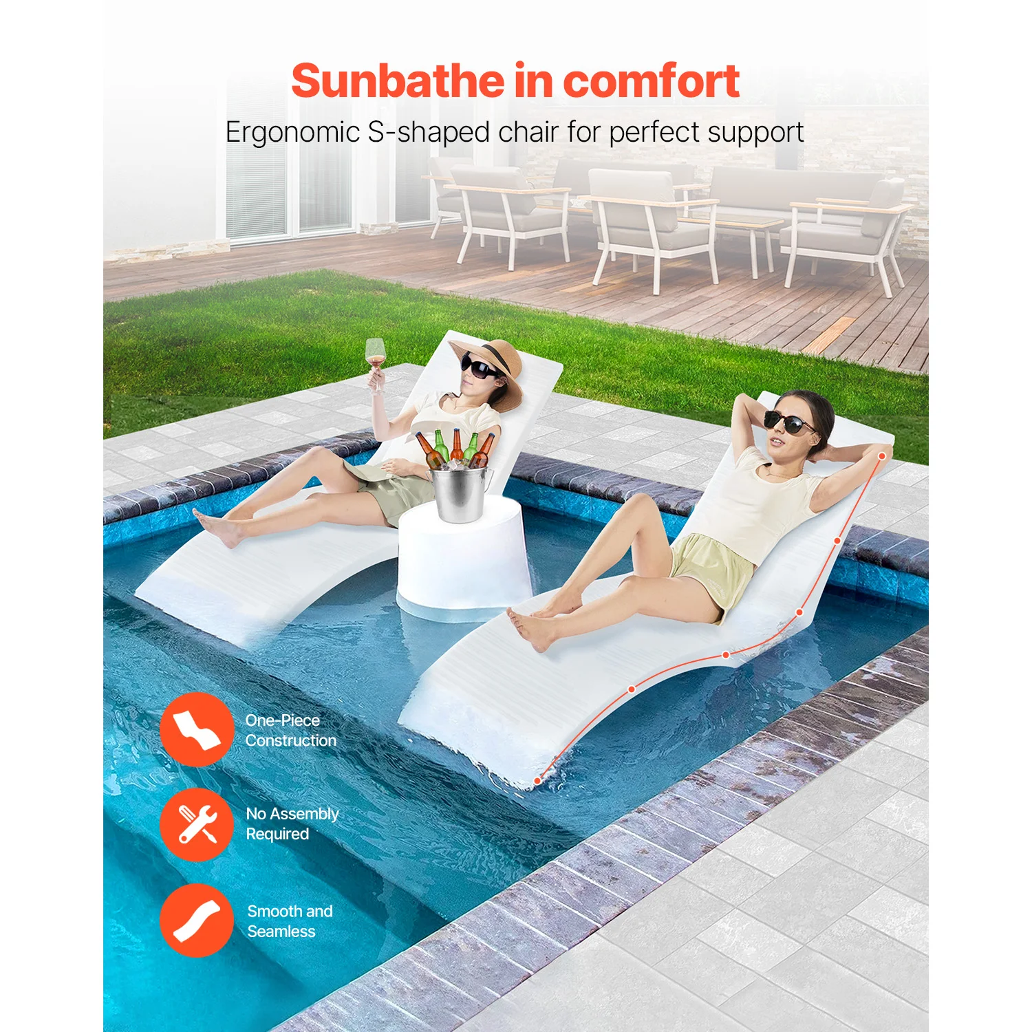 SucceBuy In-Pool-Loungesessel, 2er-Set, Chaiselongue, fest in Pools und auf Wasser schwimmend, geeignet für alle Pooltypen am Pool
