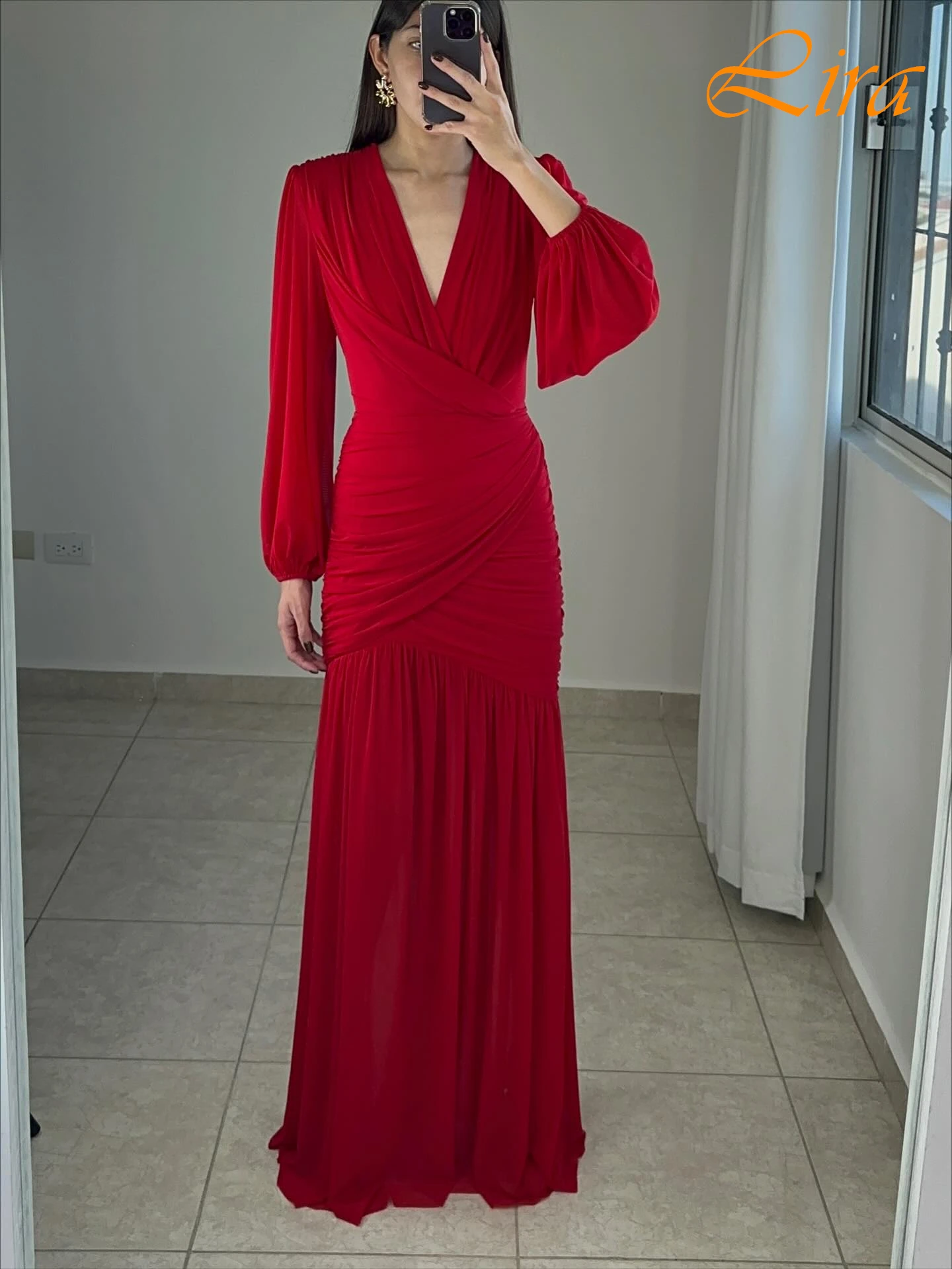 Customized Straight V-Neck Long Sleeves Elegant Temperament Evening Dress Delicate Bespoke Occasion Gowns Fashion Prom Dress