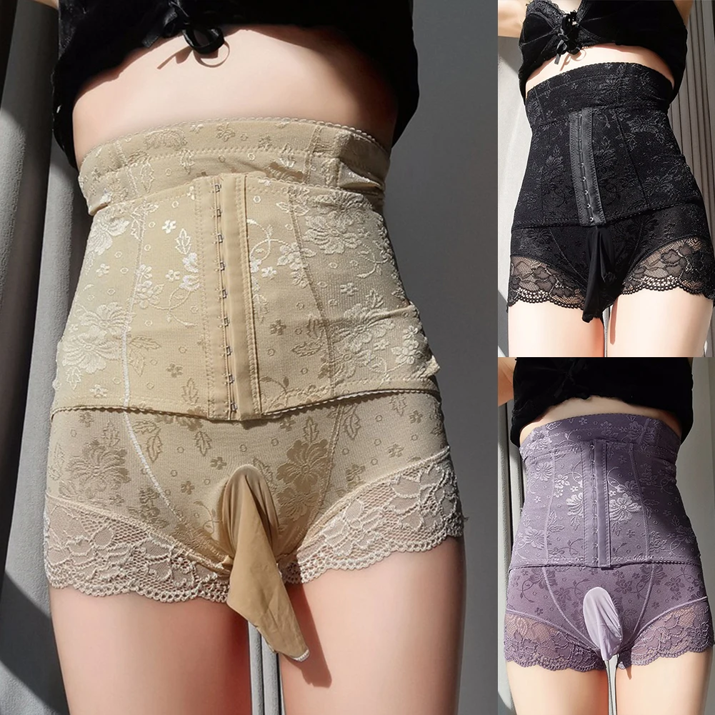 

Women High Waist Lace Lingerie Breathable Abdominal Pants Gay Sissy Underpants Shapewear Trunks Soft Men Pouch Panties Underwear