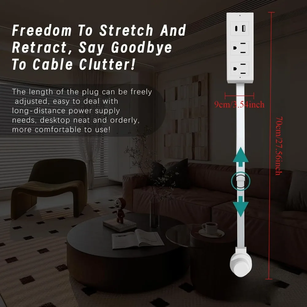 Сертифицированный CE расширитель розетки европейского стандарта для дивана/прикроватной тумбочки, расширение от 1 до 2 с розетками USB-A и переменного тока, защита от перегрузки 10 А