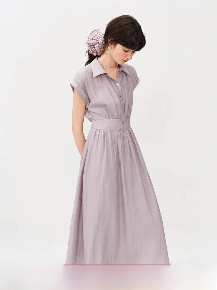 

Vanessan Summer New Style Women's Dress High Waist A-Line Midi Dress without Sleeve Turn-down Collar Comfortable Viscose Blend