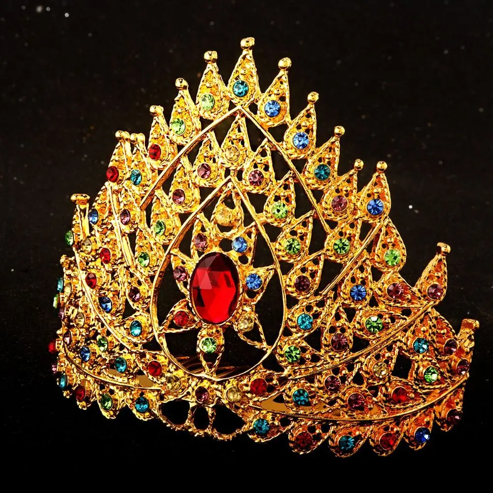 Luxury Rhinestone Thai Crown Colorful Traditional Rhinestone Crown Hair Ornaments Jewelry Princess Hair Comb Wedding