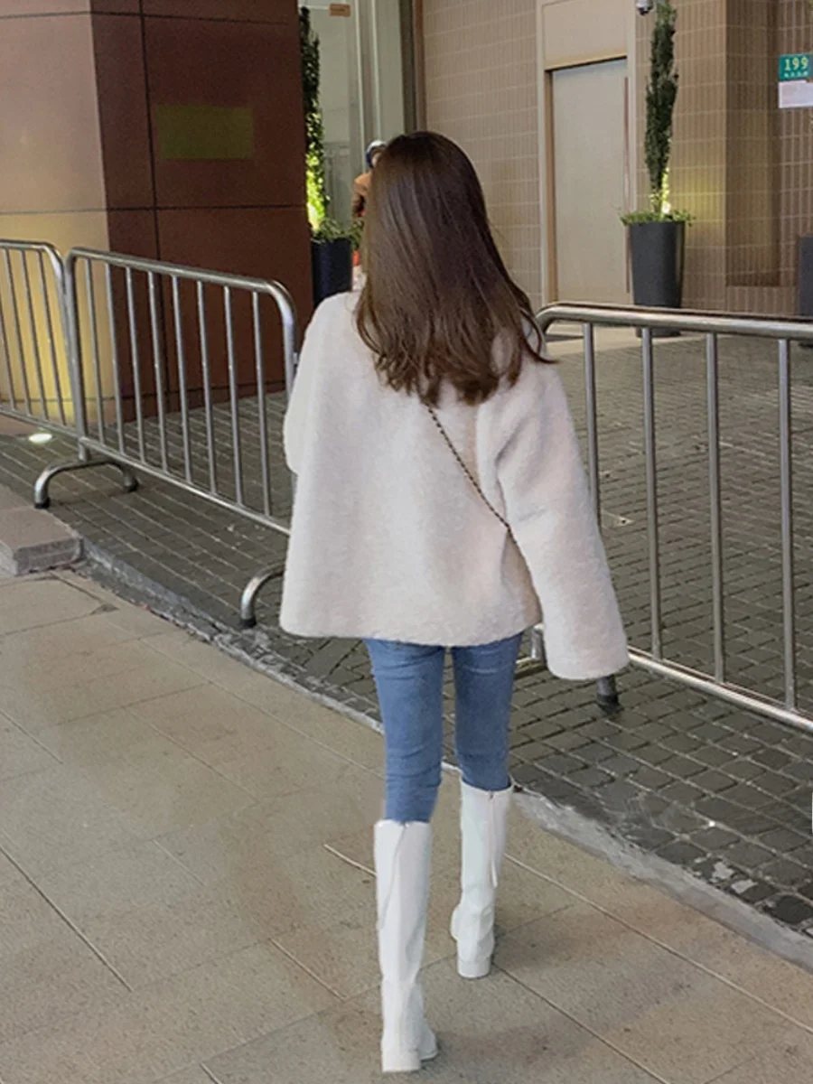양털 자켓 여성용 두꺼운 긴팔 양털 안감 오버사이즈 가을 겨울 신상 한국 패션 숏 코트