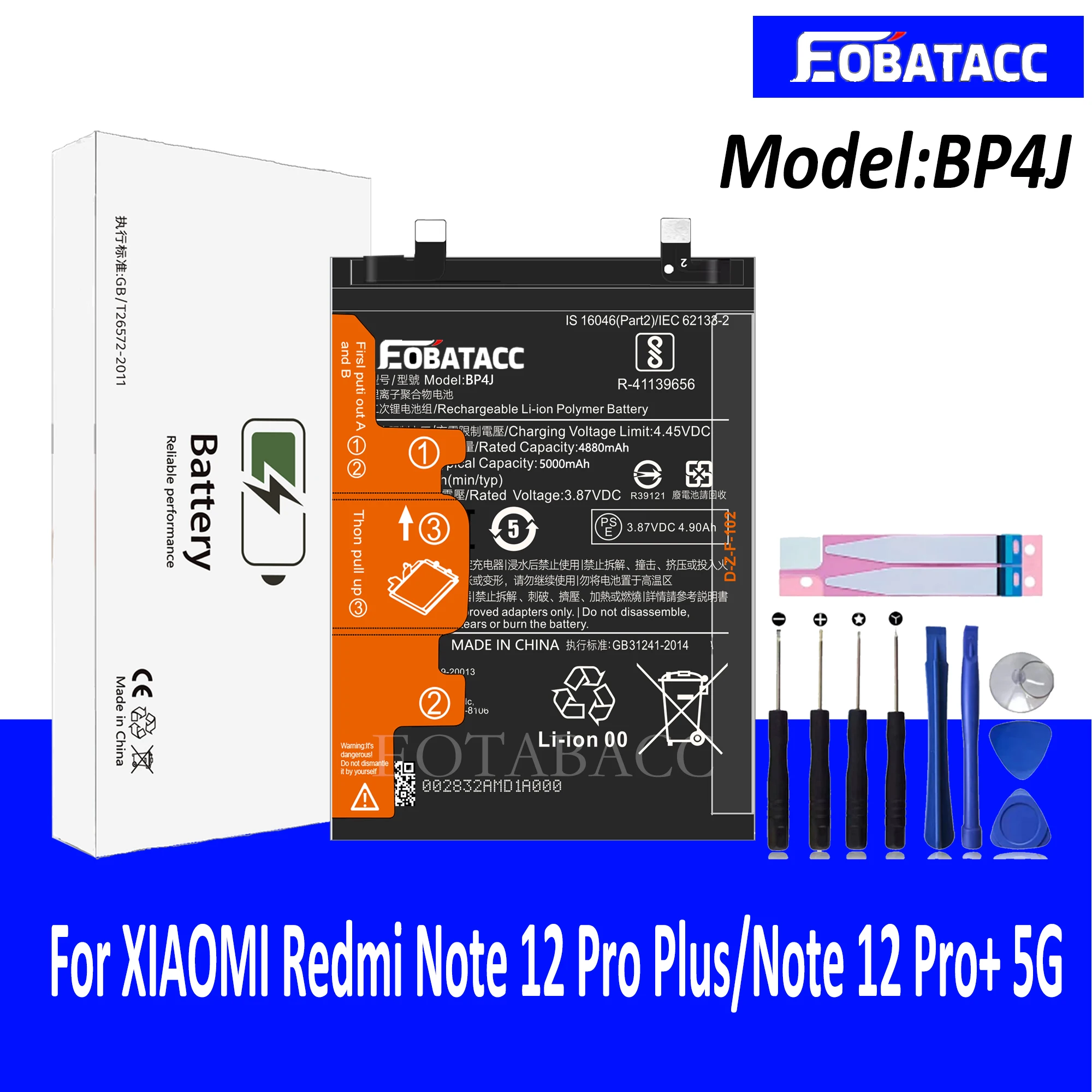 100% New Original Battery BP4J For Redmi Note 12 Pro Plus  Battery +Tools