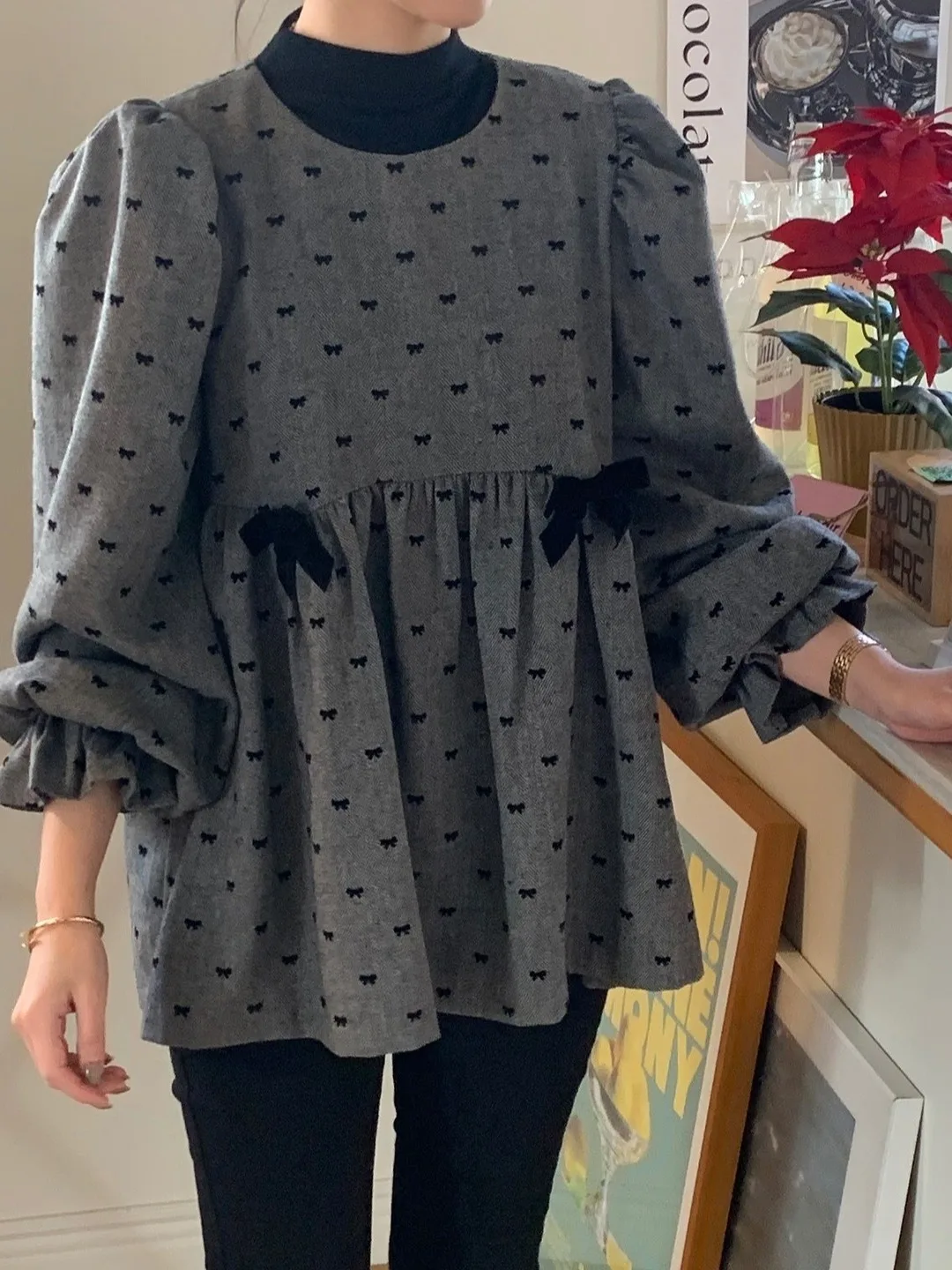 ريترو إلي المرأة irt ربيع 2026 جديد Faion العمر-Defng دمية الأعلى الكورية تصميم تحسس فقاعة القطن Sve القطن irt