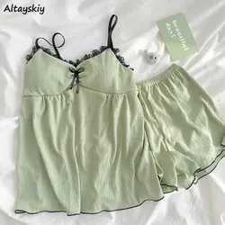 Pajama Sets Women Sweetheart Sleepwear Simple Dormitory Chic Lace Sexy Ins Popular Two Pieces Comfortable Sleeveless Thin Casual