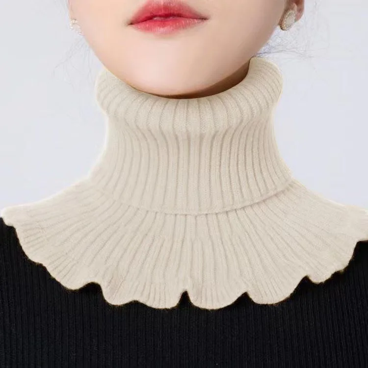 Woolen Knitted Scarf with Fake Collar Women Small Shawl Autumn Winter Pullover Warm Neck Protection Shoulder Lap Sweater Collar