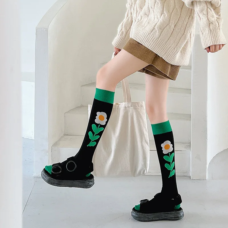 Calf socks European and American ins abstract art knee-length beautiful legs long combed cotton tide socks
