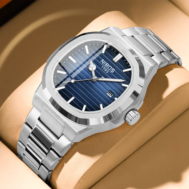 NIBOSI Luxury Watch Business Waterproof Male Clock Luminous Date Stainless Steel Square Quartz Men Watch Reloj Relogio Masculino