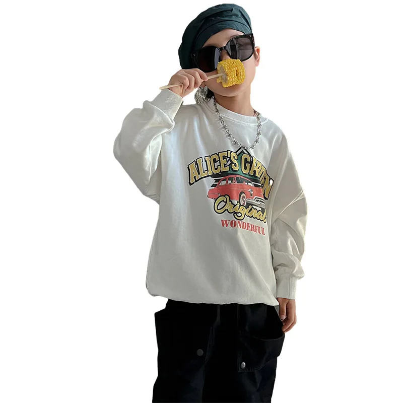 

autumn new children's hoodie car vintage printing boys and girls hoodie baby loose top tide