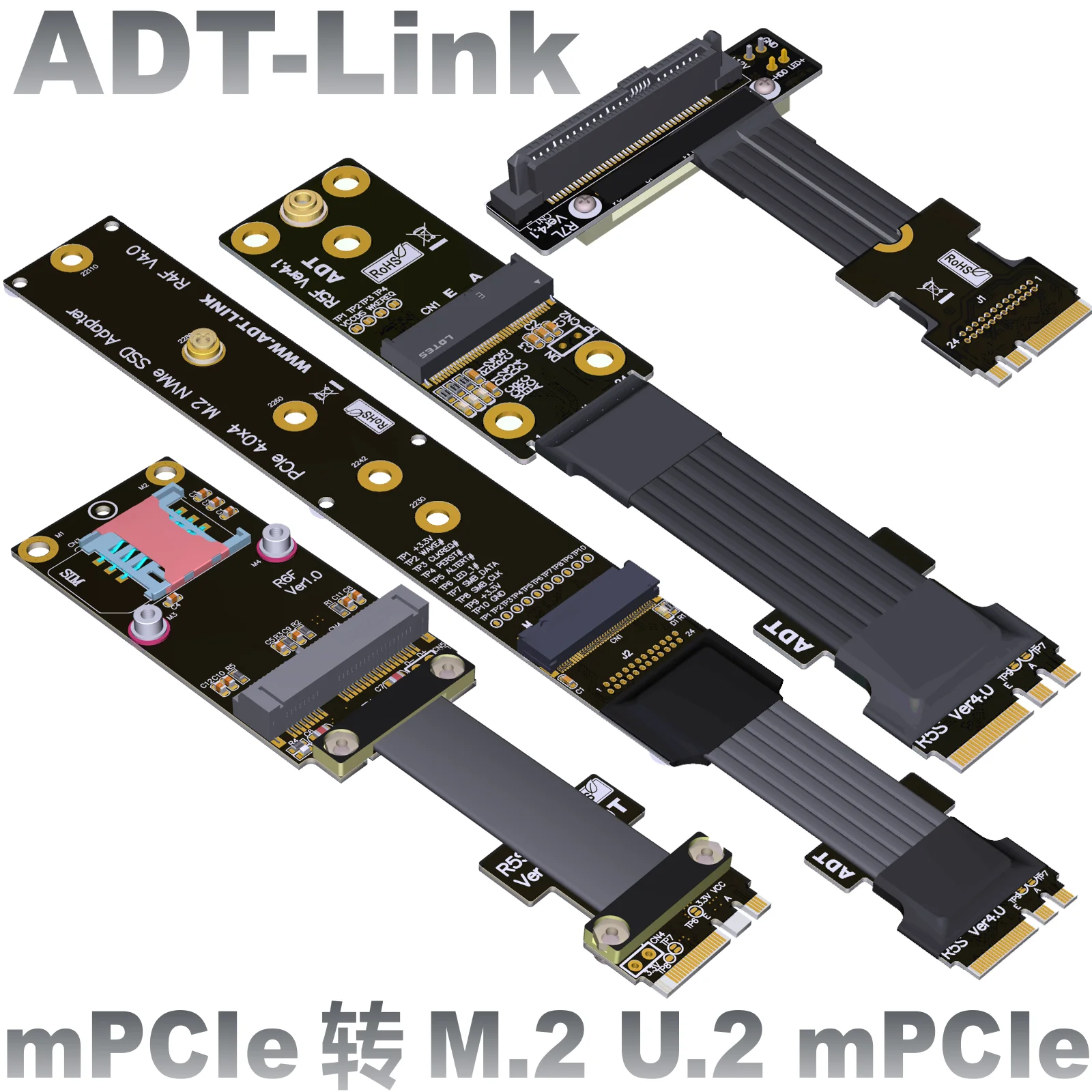 Кабель-удлинитель ADT использует M.2 NVMe U.2 SSD Mini-PCIeM.2 Wi-Fi конверсионный ключ A.E