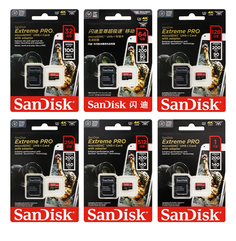 SanDisk Extreme PRO MicroSDXC-Karte 32GB 64GB 128GB 256GB 512GB 1T UHS-I U3 A2 V30 200MB/s Lesegeschwindigkeit mit SD-Adapter 4K-Video – Detail 17