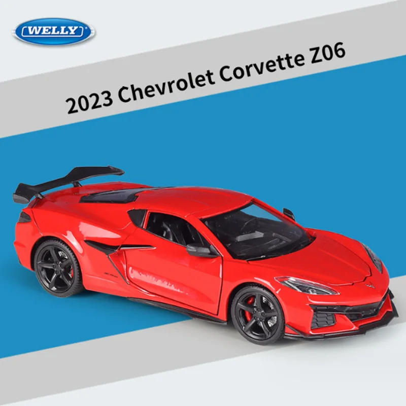 WELLY 1:24 2023 Chevrolet Corvette Z06 Alloy Sports Car Model Diecast Racing Car Model Simulation Collection Childrens Toys Gift