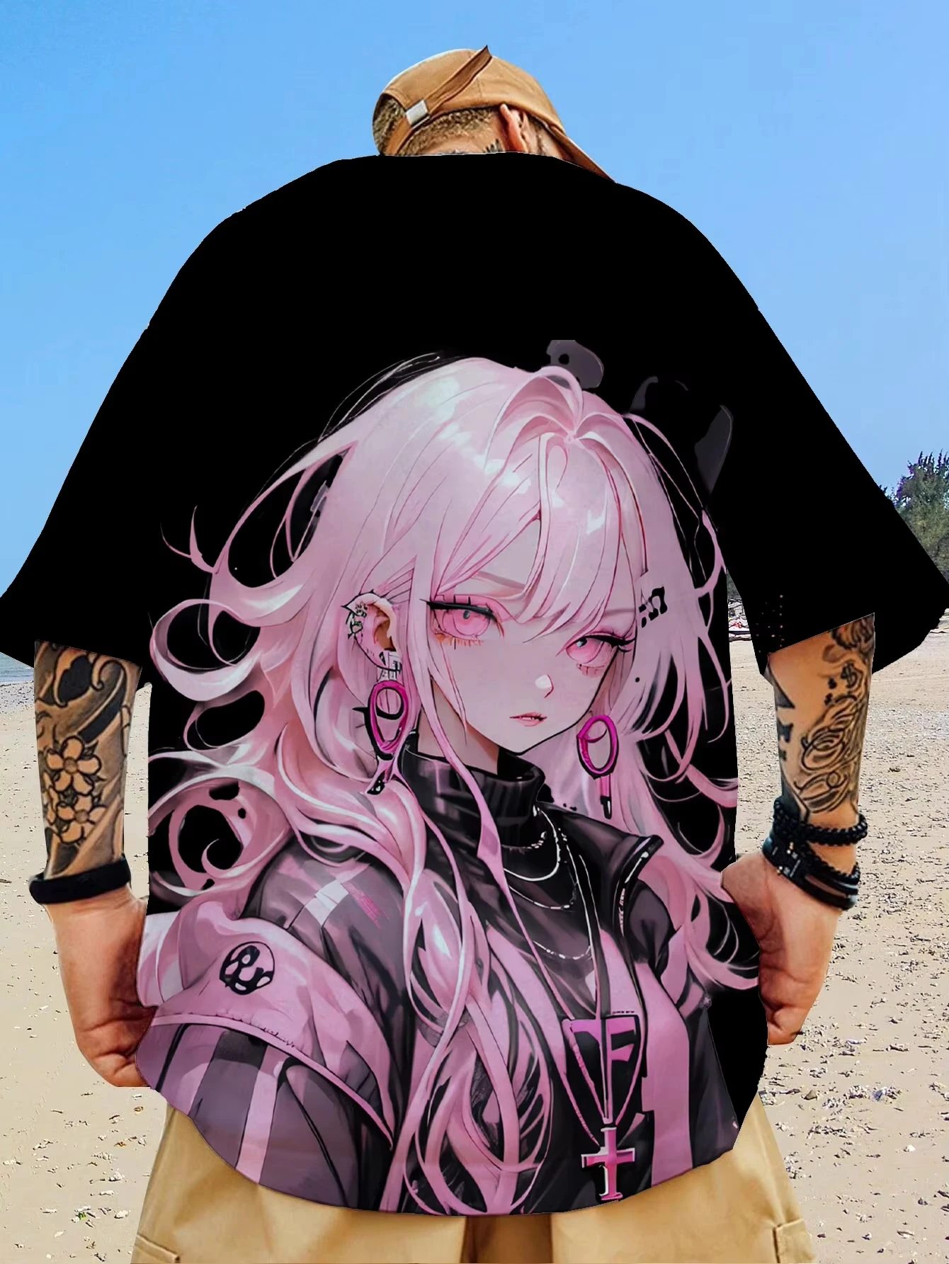 Men T-shirt Japanese Anime Character Girl 3D Print T-shirt Men Women Fashion Plus Size Tops Tees Harajuku Short Sleeve Tee Shirt