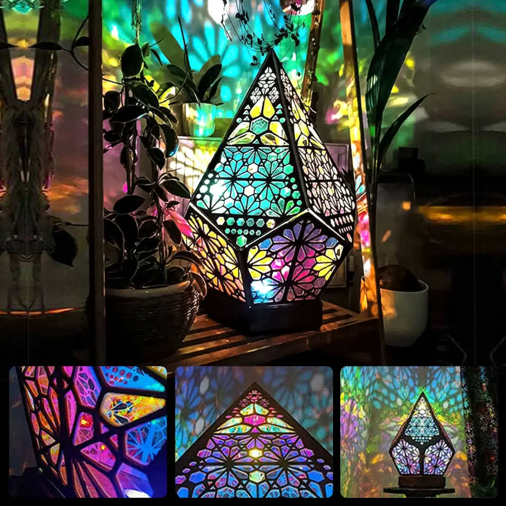 Wooden Led Projection Lamp Colorful Diamond Multipurpose Polar Star Floor Lamp Night Light Bohemian Decor Dropship