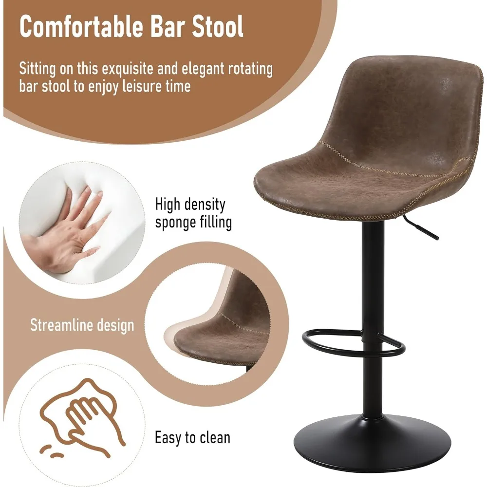 Bar Stool Set of 2, Swivel Counter Height Barstools with Back, Adjustable Chair, Bar Stool