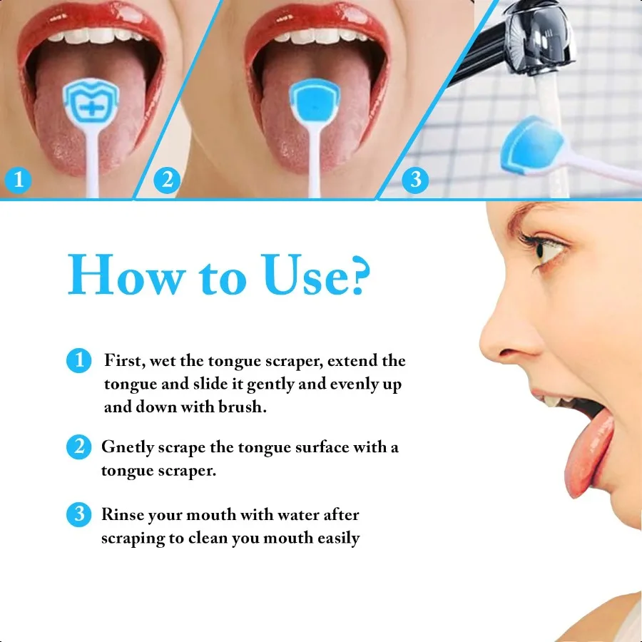 مكشطة اللسان للبالغين 2 عبوة مكشطة اللسان مع علبة + 6 عبوات من خيط تنظيف الأسنان + 1 مرآة جميلة 100% خالية من مادة BPA Bad B #5