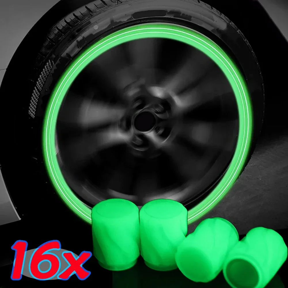 4-16Pcs Luminous Valve Motorcycle Bicycle Bike Car Wheel Tyre Hub Cap Fluorescent Night GlowingLuminous Valve Stem Caps Decor