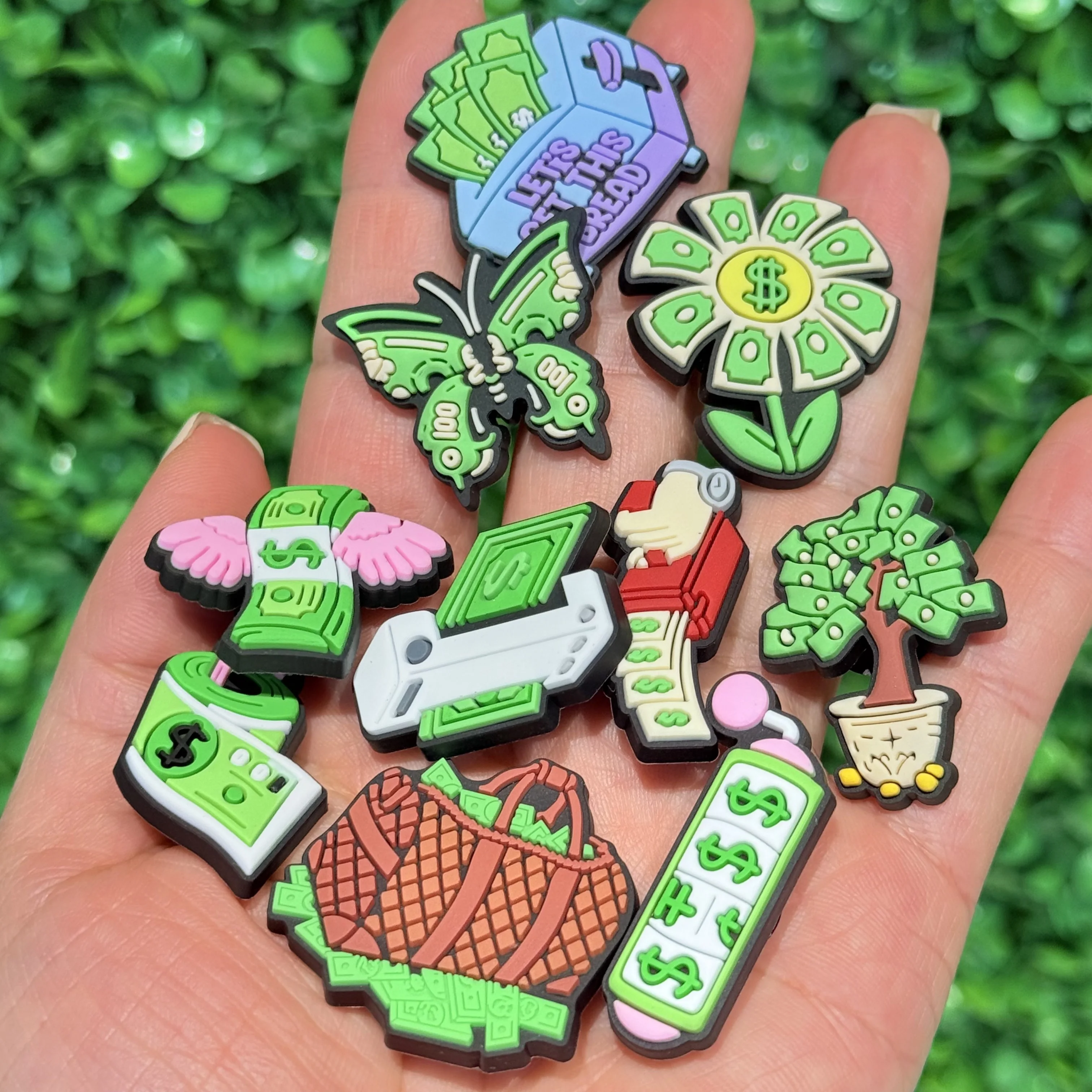 1-10Pcs Dollar Blume Schuh Charms Zubehör Geld Tasche Mode Designer Clog Schnalle DIY Erwachsene Party Geschenke – Detail 2