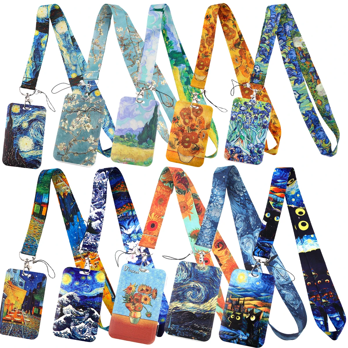 Van Gogh Credential Holder Oil Painting Starry Sky Neck Strap Lanyard for Key ID Card Gym USB Badge Holder Keyring Accessories