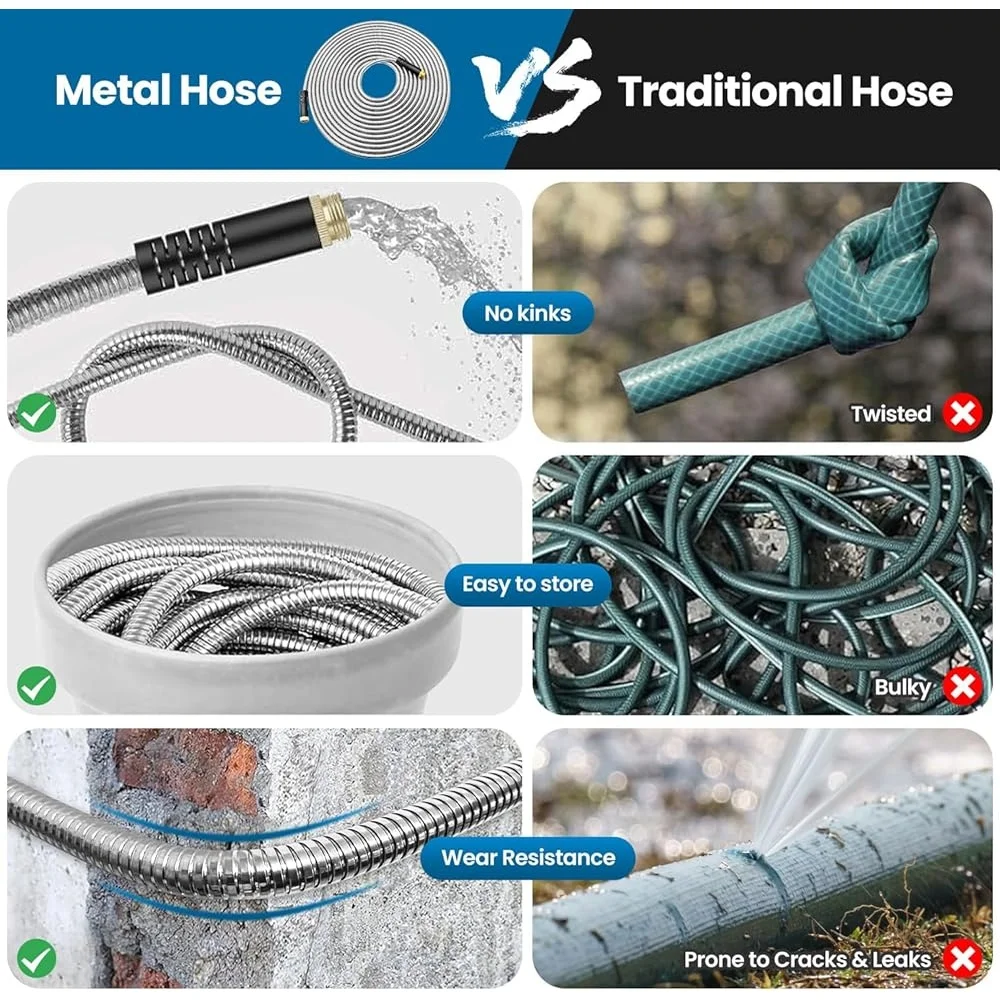 خرطوم حديقة قابل للتوسيع 100FT مع 10 وظيفة فوهة خرطوم مياه معدني خالي من المشبك موصلات مانعة للتسرب تركيبات نحاسية متينة #6