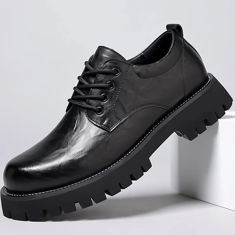 Black Casual Leather Shoes Man Men High Sole Platform japan Harajuku Korean Streetwear Fashion Business Wedding Leather Shoes