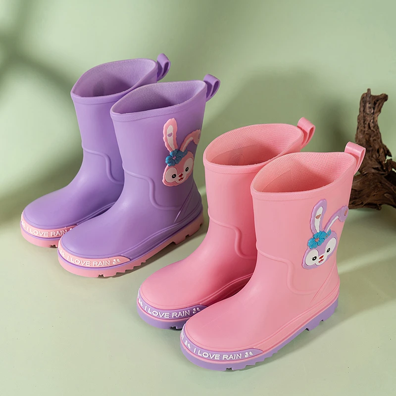 

Four Seasons Toddler Girls Cute Rabbit Rain Boots Waterproof Non-Slip Sole Outdoor Walking School Daily Casual Shoes