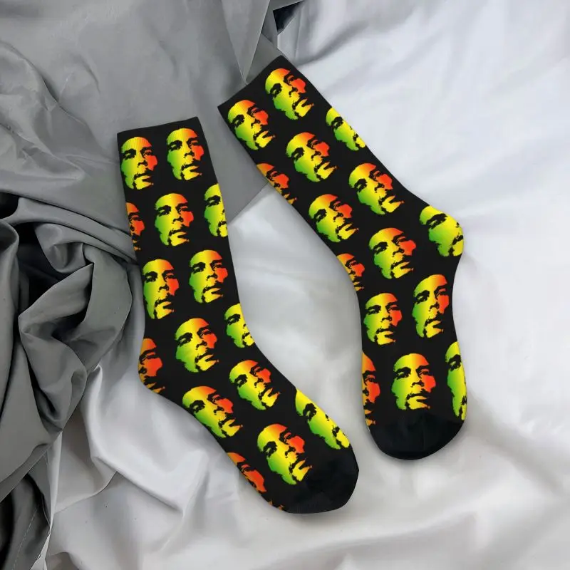 Custom Cute Jamaica Singer Reggae Rock Bob Marley Socks Men Women Warm 3D Printed Sports Basketball Socks