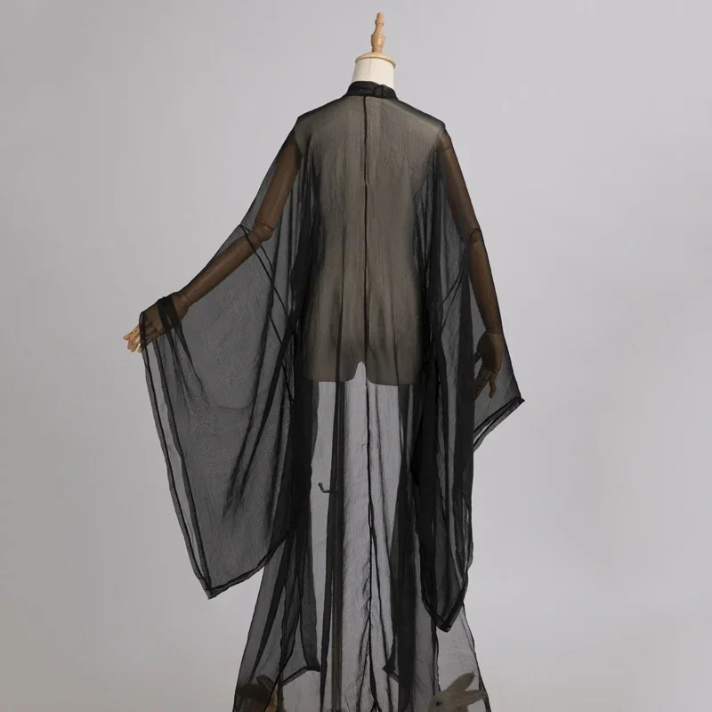 Chiffon Black Hanfu Cloak Fairy Cardigan Chinese Traditional Clothes Hanfu Coat Wide Sleeves Men Women Festival Wear DNV16364