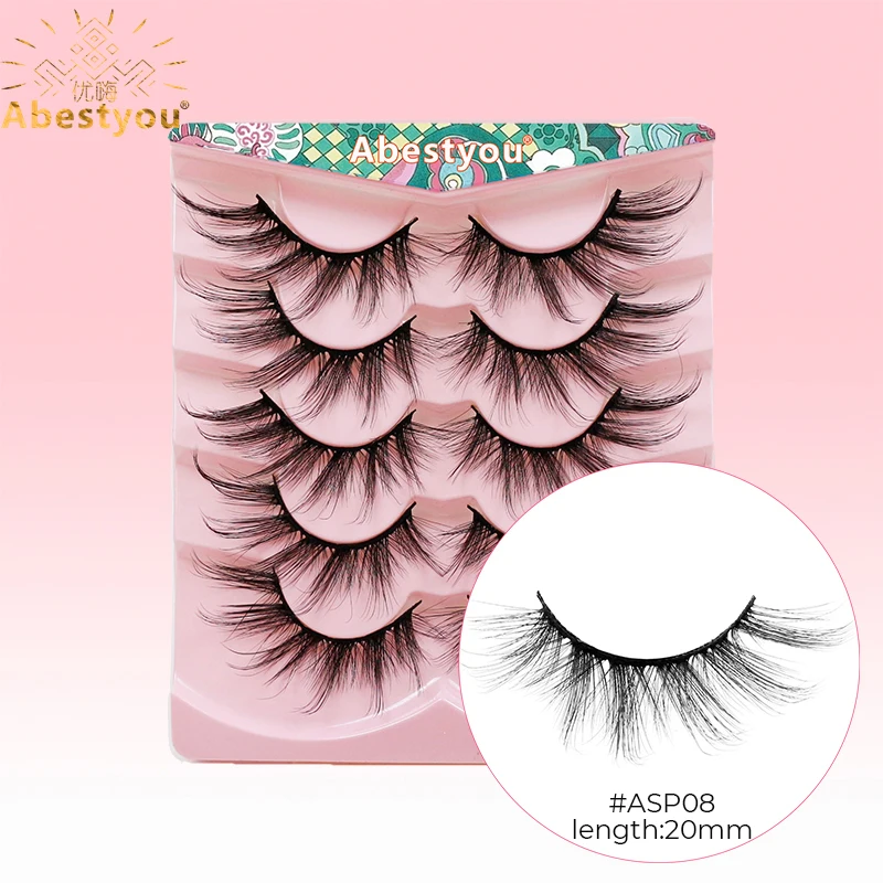 

Abestyou 5Pair 20mm 5D Mink Dramatic Fox Eye Fake Lashes Curled Winged Fluffy Messy Slope Thick False Eyelashes Ferramentas