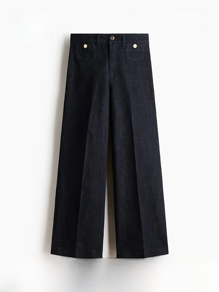 

High Waist Wide Leg Jeans Ankle Length Middle S Line Women's Casual Fit H&M Denim Cotton Blend Stretch Spring 2026