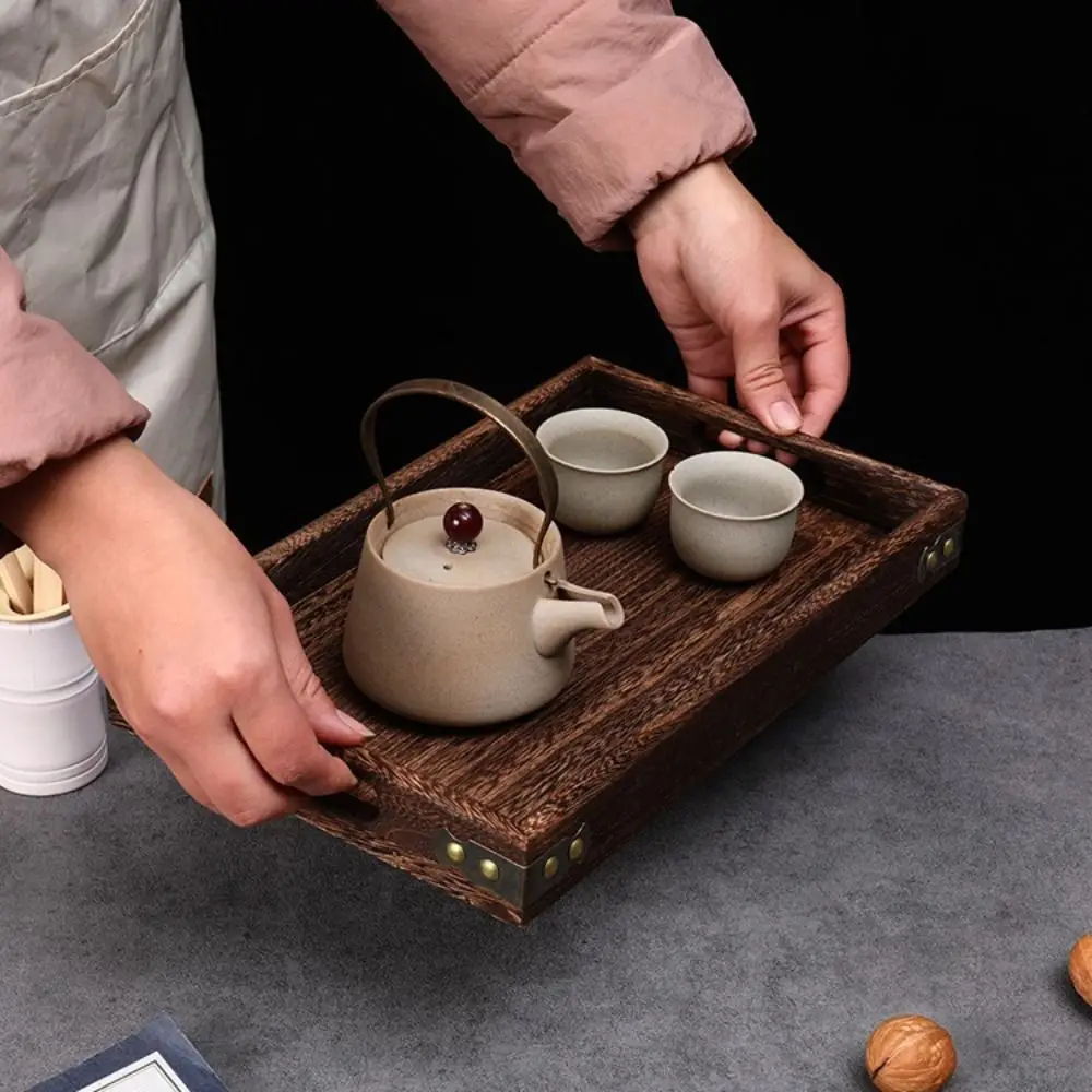 Decorate Tray Rectangular Wooden Tray Wooden Retro Style Charcoal Tea Set Tray Display Plate Tea Fruit