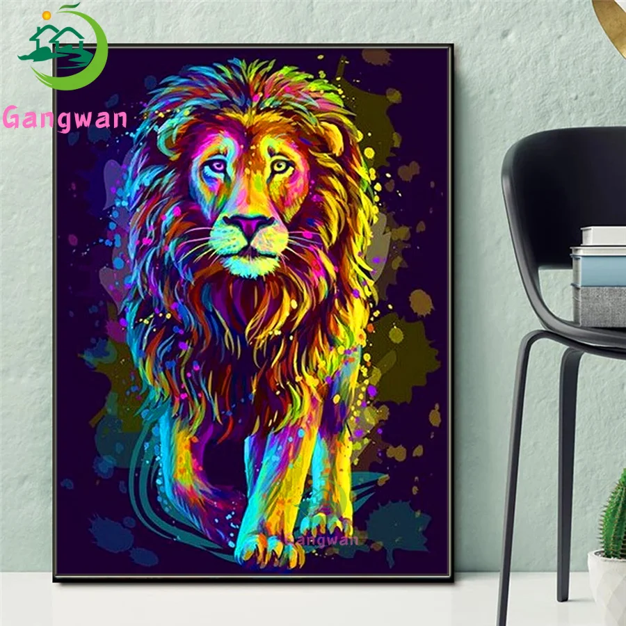 

Abstract Colored Walking Lion Kit 5d diy diamond painting Mosaic cross stitch Diamond embroidery Home Decoration Rhinestone art