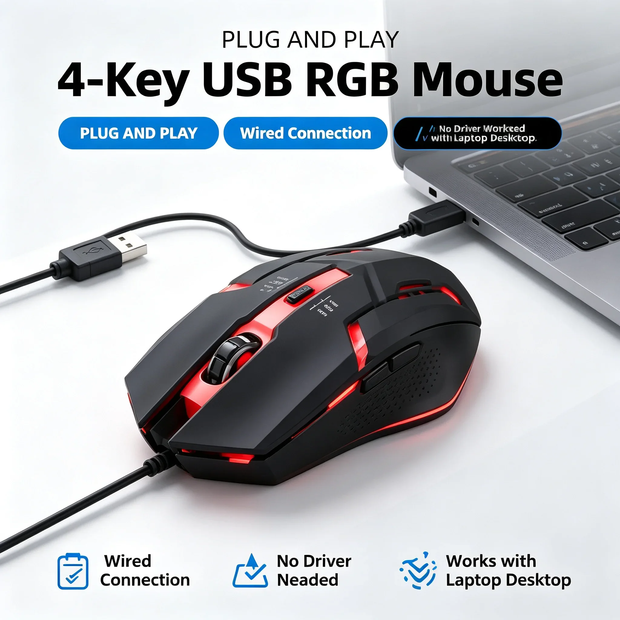 Latest High-Quality Ergonomic Gaming Mouse, Suitable for Desktop and Laptop Computers, 4-Button USB RGB Backlit Mouse