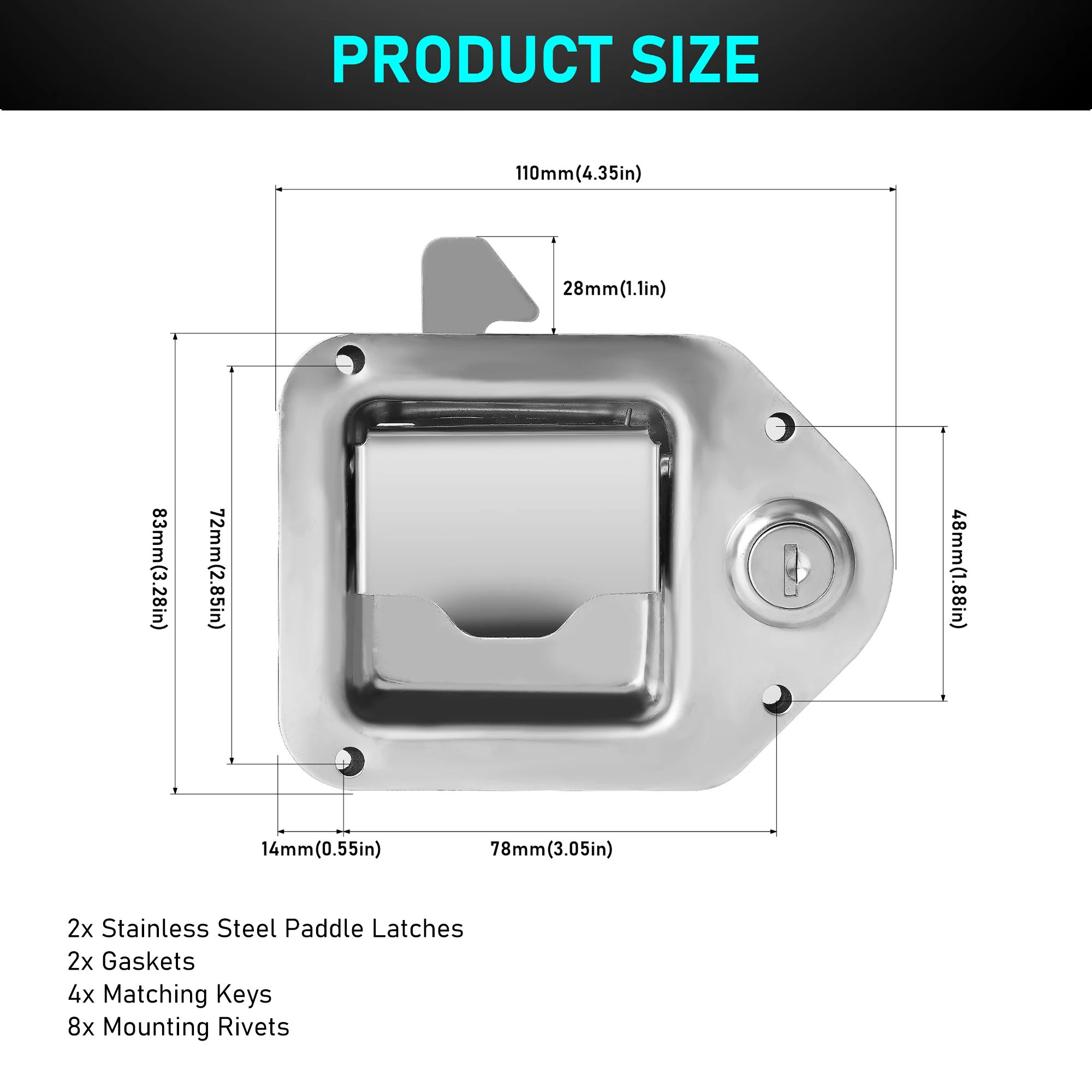 G-Type Stainless Steel Tool Box Lock With Concealed Box Lock For UTV ATV Box Campers Toolbox Handle Latch Lock with Keys