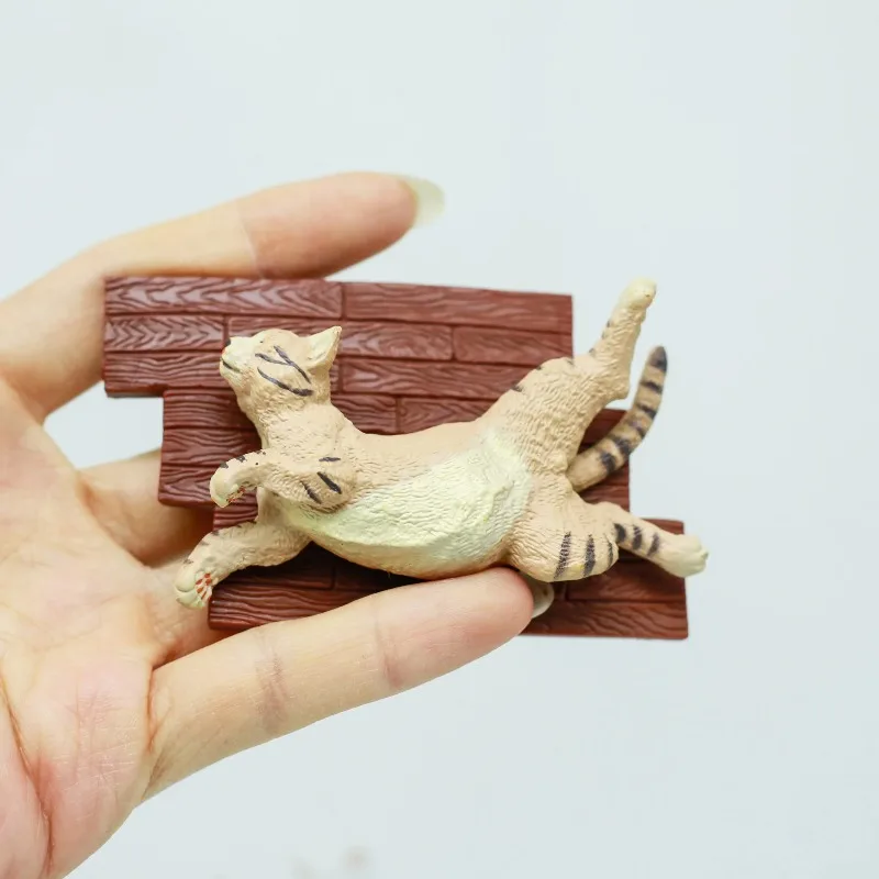 Simulação animal gato cena kawaii anime estatueta estática em miniatura caixa cega brinquedos coleção ornamento de mesa crianças presentes